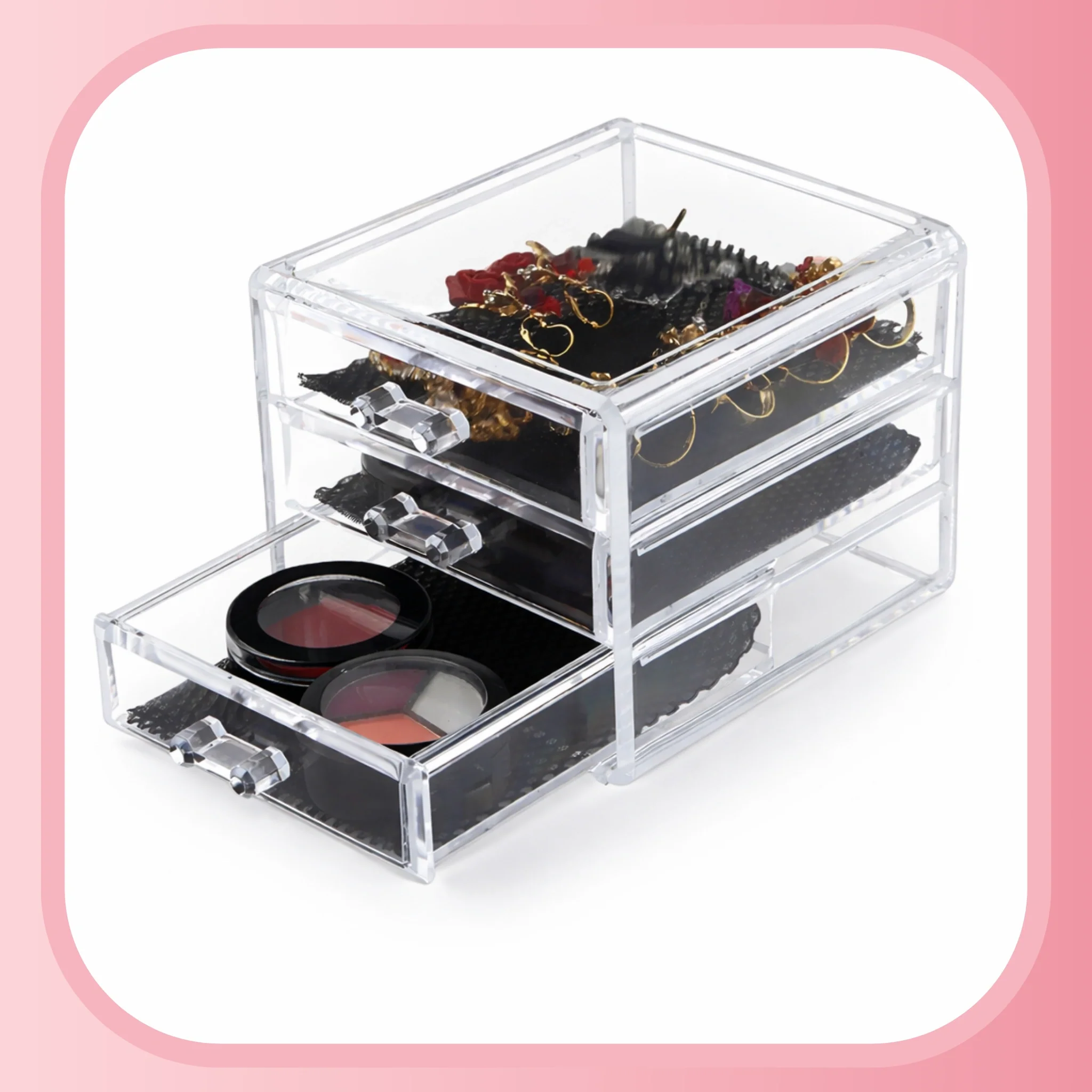 Transparent 3 Drawer Makeup And Jewellery Storage Box