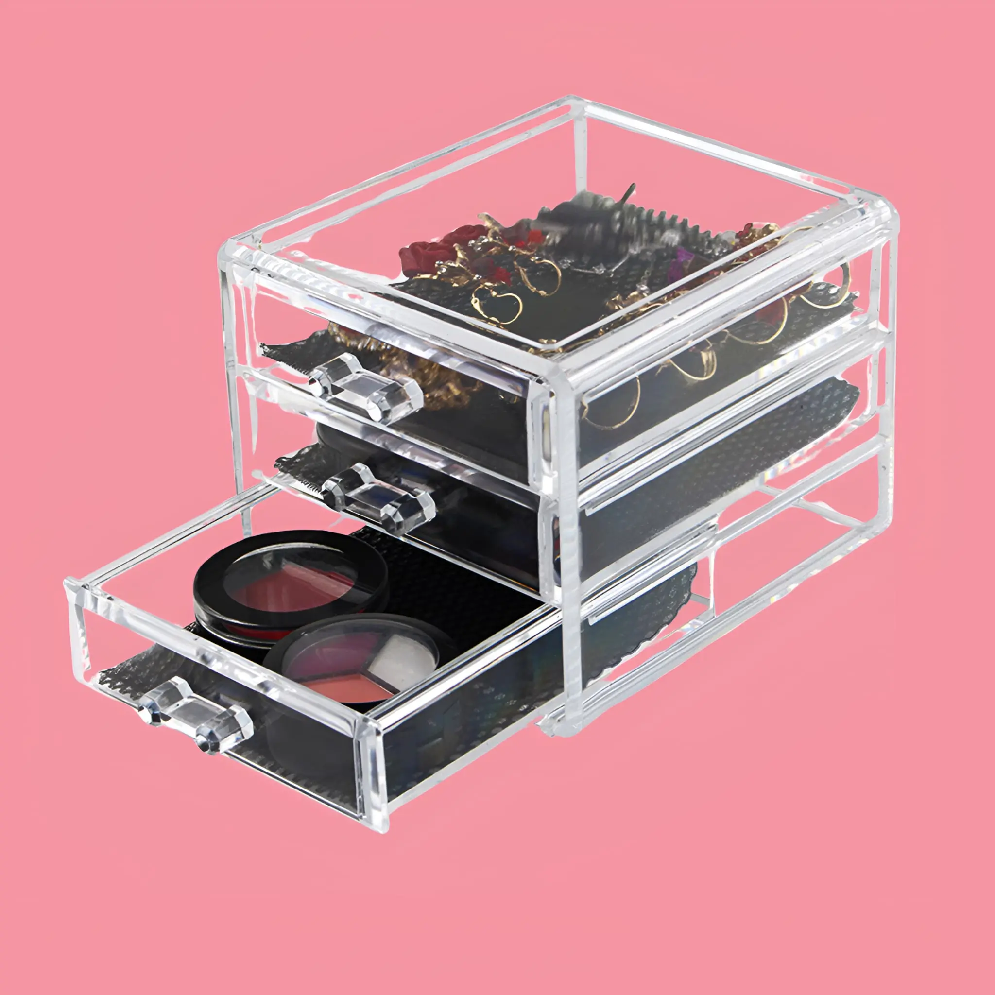 Transparent 3 Drawer Makeup And Jewellery Storage Box - Image 2