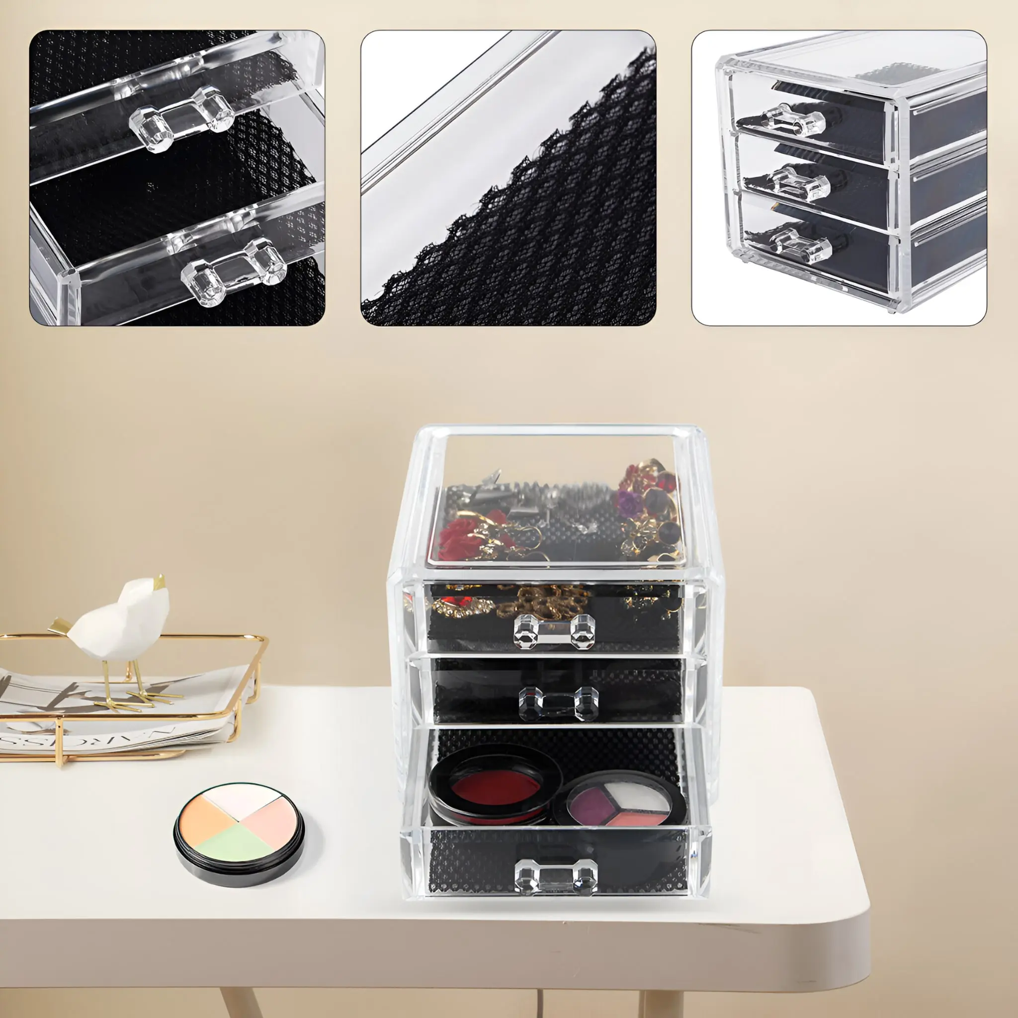 Transparent 3 Drawer Makeup And Jewellery Storage Box - Image 4