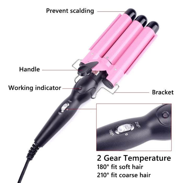 Hair Curler Ceramic Triple Barrel Curling Iron Wave Waver Wand Salon Styler - Image 5